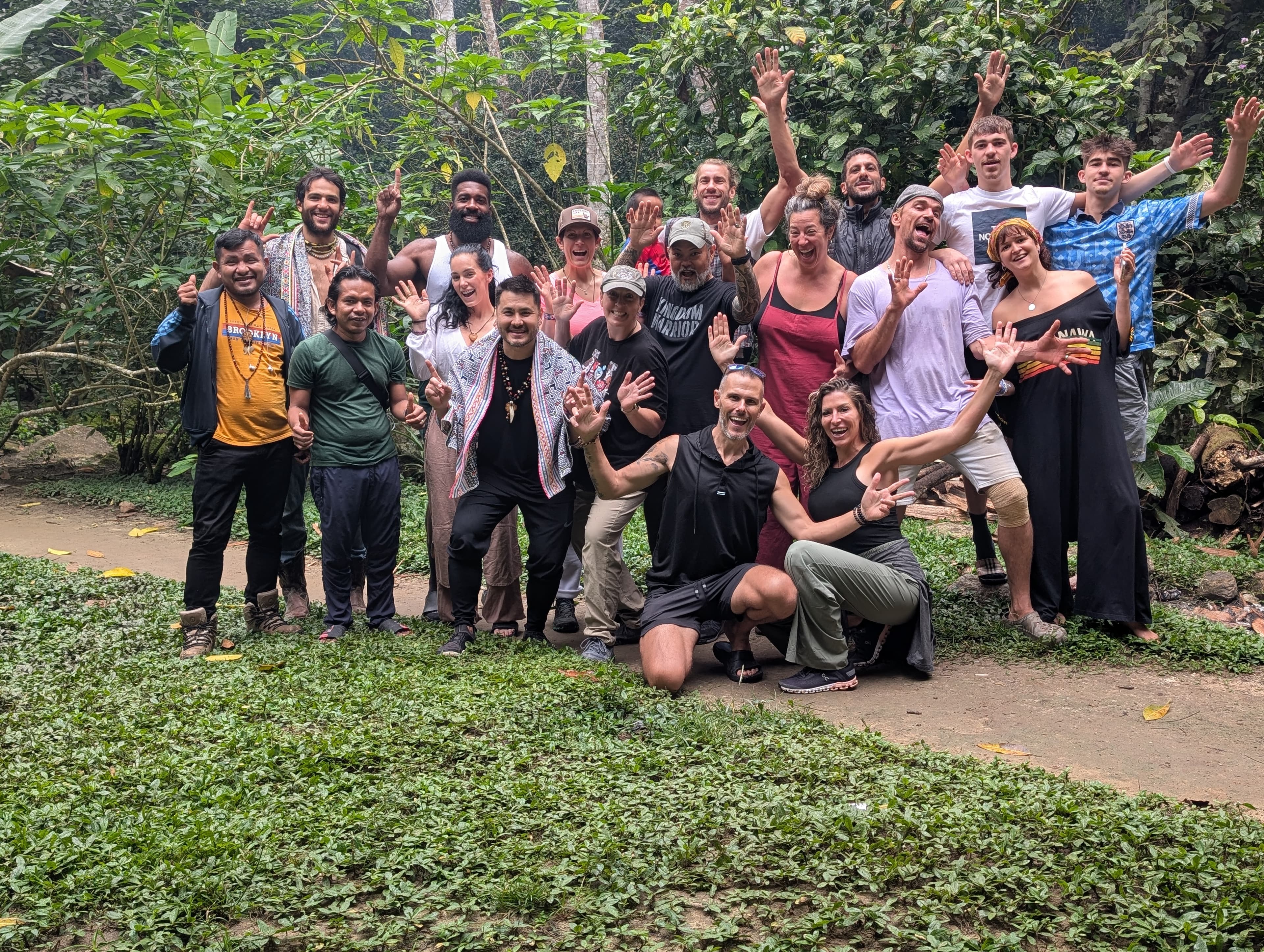 Retreat group celebrating in the jungle